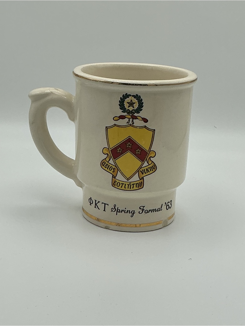 Vintage 1963 Phi Kappa Tau Fraternity Ceramic Mug Spring Formal - Small Chips